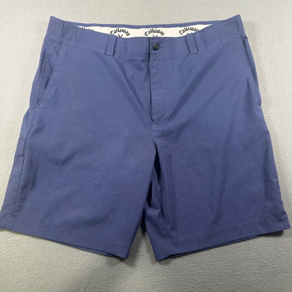 Callaway Mens Blue Micro Diamond Golf Shorts 38 Performance Stretch Flat Front